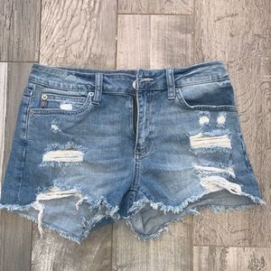 used light denim ripped jean shorts